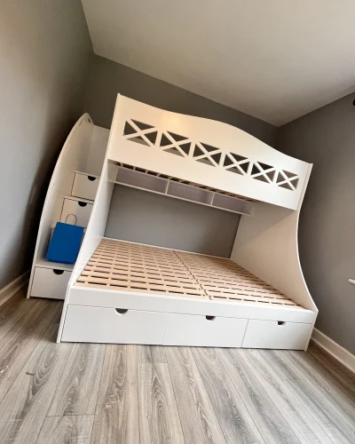 bed with shelving