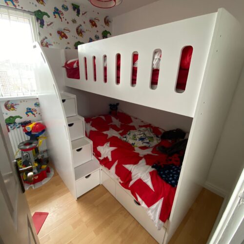 Childrens bunk with stairs front with storage