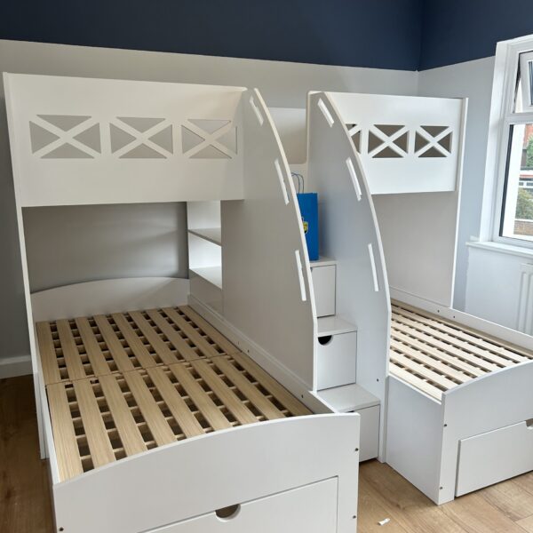 Wooden trio bunk with stairs