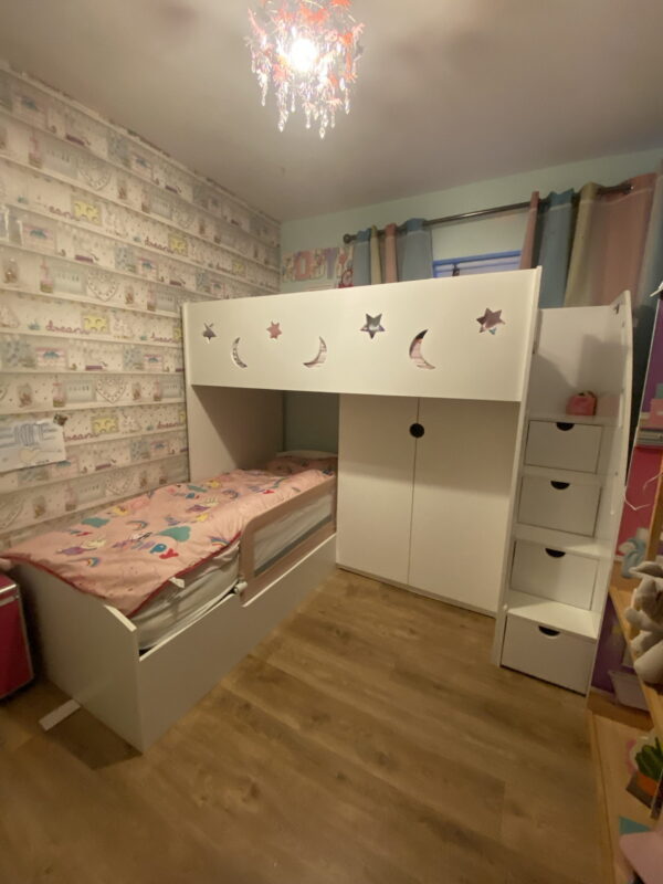 L shaped bunk with wardrobe included